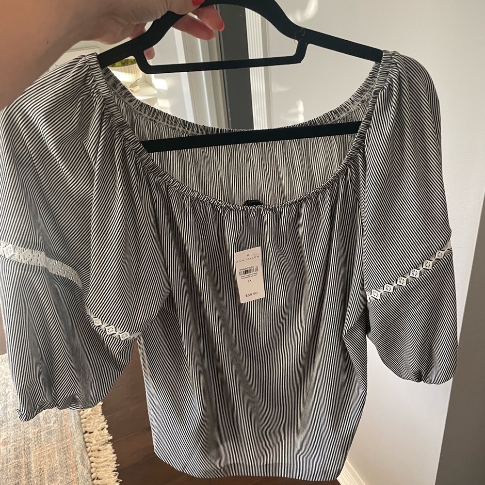 Ann Taylor black and white striped blouse
